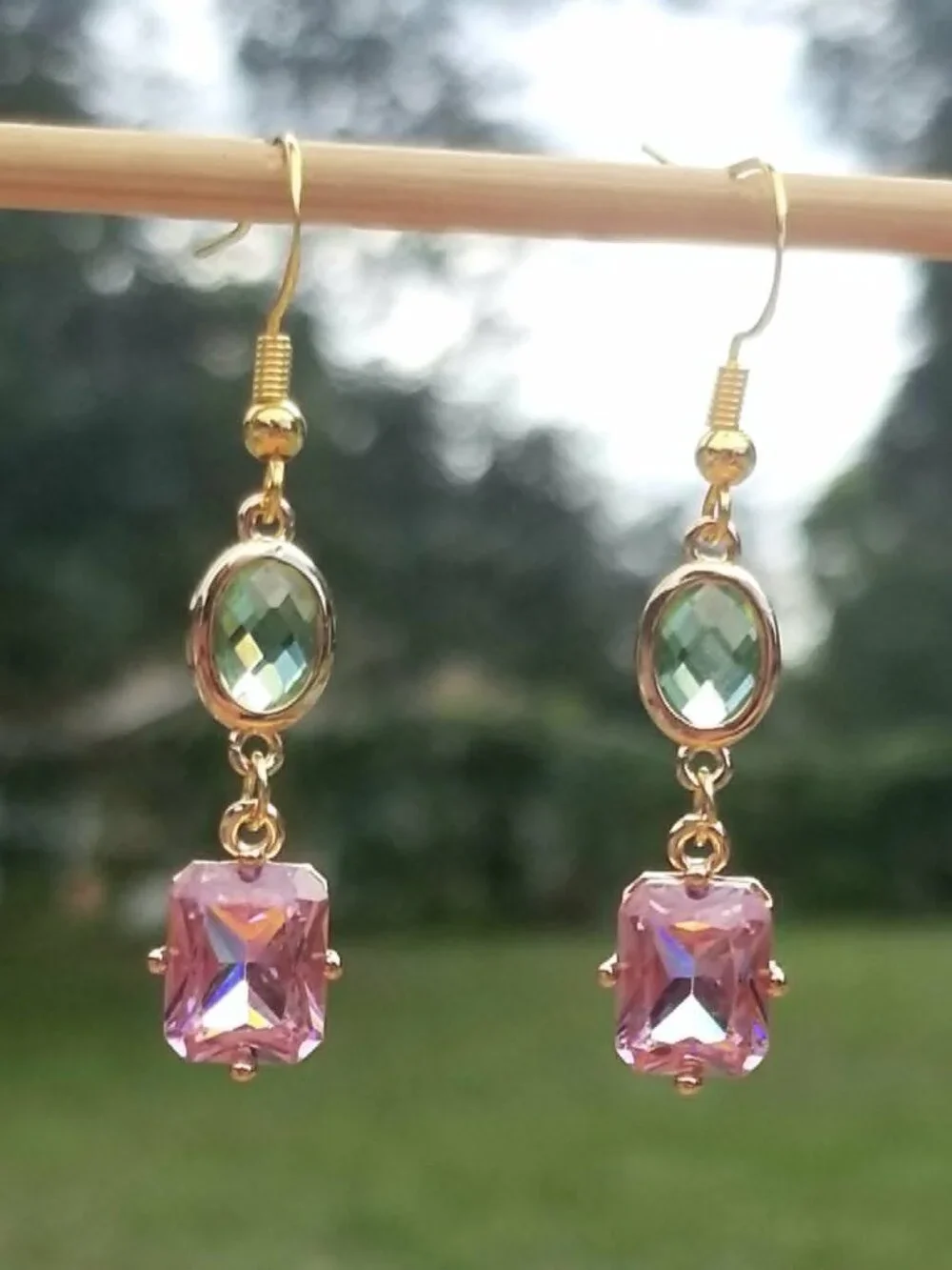 14k Gold Pink Tourmaline & Peridot Dangle Earrings, Tourmaline Peridot Jewelry